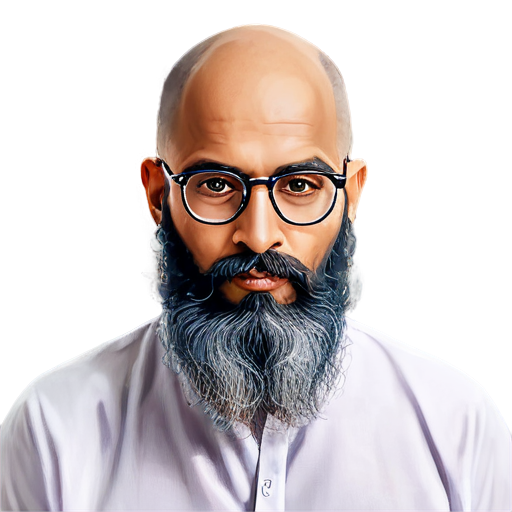 Indian guru bald head with long beard & glasses & ear rings - icon | sticker