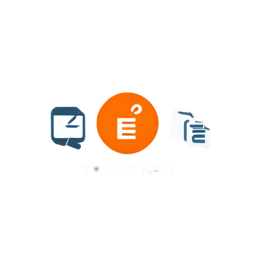 "Create a minimalist logo for an English learning website named 'Echo English.' The design should be primarily in white and orange, reflecting the website's key color palette. The logo should incorporate simple, illustrative elements that convey the concept of language learning and echo. The overall style should be clean, modern, and approachable, with a focus on readability and versatility across different digital platforms. - icon | sticker