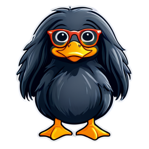 Anthropomorphic duck with glasses and long hair - icon | sticker