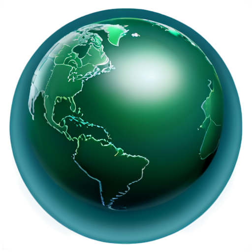 globe icon, white, 3d, emerald blue green background is monochromatic and the icon on it is white, light, shining - icon | sticker