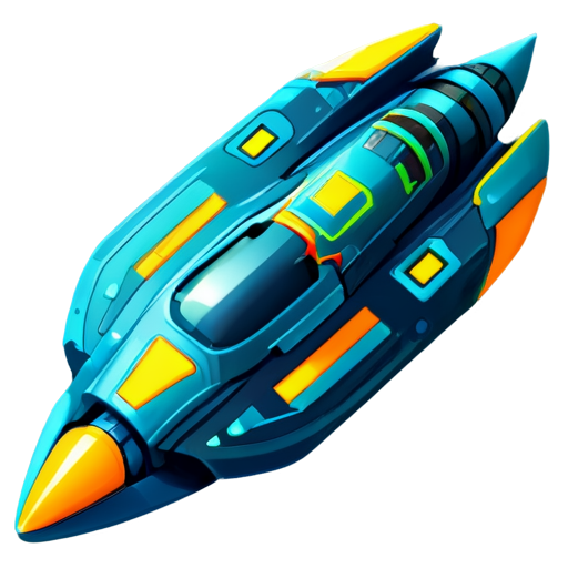 image of a spaceship for a game in the style of the Space Rangers game series, top view, rounded cartoon shapes - icon | sticker