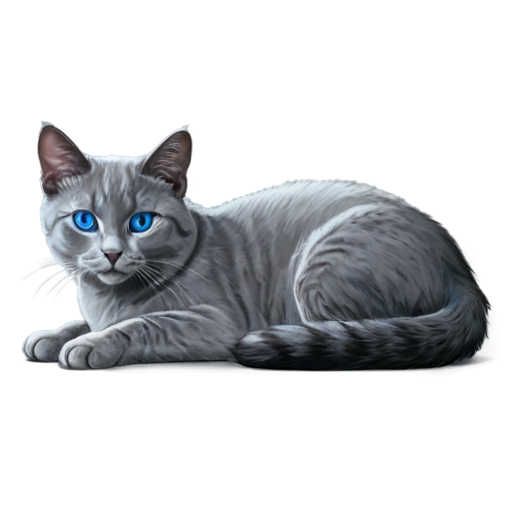 realistic gray cat with blue eyes lying down - icon | sticker