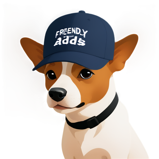 dog with a cap with the inscription "friendly ads" - icon | sticker