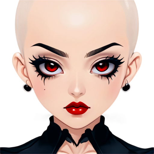 Bald Anime vampire face girl with red eyes and lips and dark makeup - icon | sticker