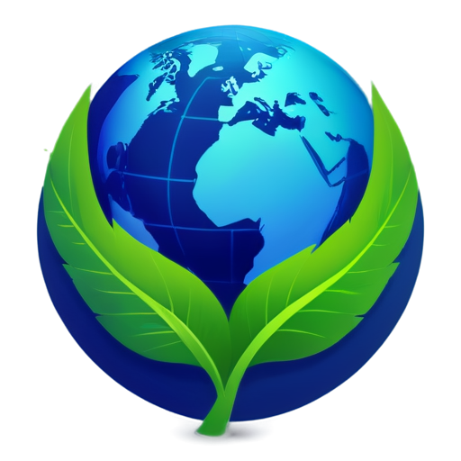 Design an icon for the cryptocurrency project BEO, emphasizing its ecological mission. At the center is a globe with leaves surrounding it, created in blue and green tones. The background is minimalist to highlight the purity and eco-focus of the project." - icon | sticker