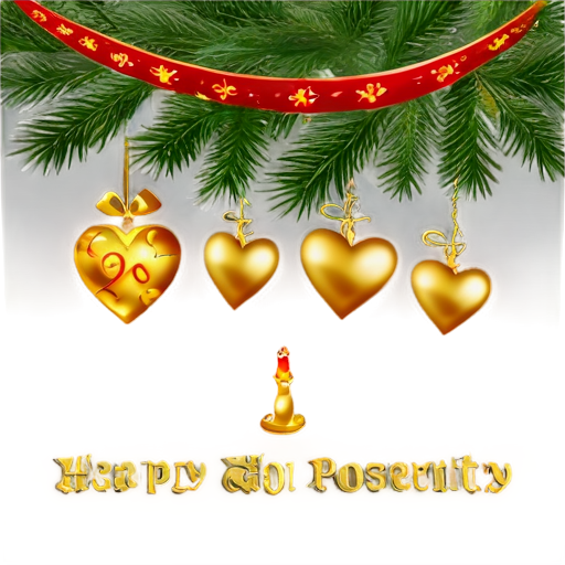 in the background is a New Year tree with gifts. in the foreground is a golden snake in the shape of a heart. the inscription "Health, love, prosperity" - icon | sticker