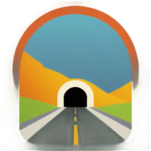 flat ios app icon for mountain tunnel with crack, simple design and background is blue - icon | sticker