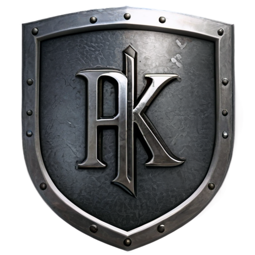 A knights metal shield with the letters PK etched into it - icon | sticker