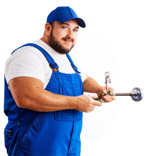 Plumber with a key in the house. Image in blue tones. Realistic - icon | sticker