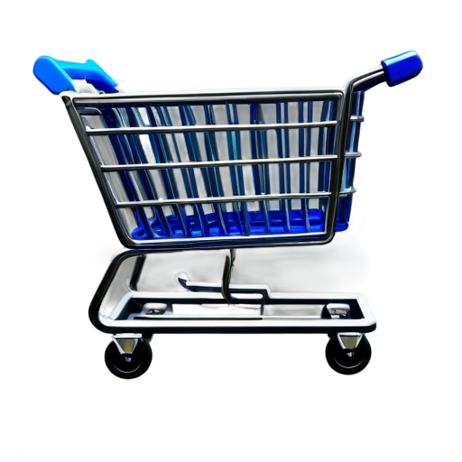 Shopping icon made out of blue, dark and silver metals. 4k, extreme details, vivid colors, 3d shopping cart with icons inside - icon | sticker