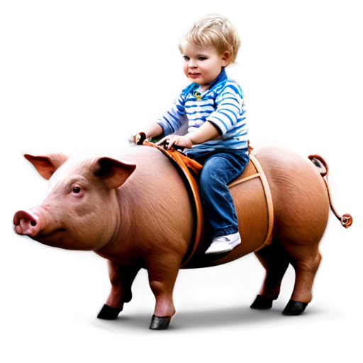 Generate an icon of a child riding a pig - icon | sticker