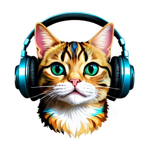 A rainbow cat head with headphones - icon | sticker