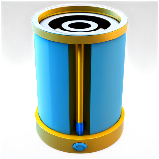 Design a simple, flat icon depicting an ionization chamber with radiation beams passing through it. The ionization chamber should look like a cylindrical device connected by a cable. Include subtle measurement ticks or a digital display to signify calibration and measurement accuracy. Use shades of blue and yellow to represent technology and radiation. The icon should be clean and minimalist, suitable for professional medical materials.Shape and Structure: Ionization Chamber: A light blue, vertically oriented cylinder. The cylinder should be slightly wider at the base than the top, suggesting a slight curve or bevel for realism, but keeping it primarily flat. No detailed internal mechanisms are shown. Radiation Beams: Two thin, slightly diverging yellow lines (representing gamma rays or X-rays) pass through the cylinder from left to right. These lines should be subtly thicker where they intersect the chamber, to imply interaction. Cable: A thin, slightly darker blue line extends from the bottom of the cylinder. It should be straight and end abruptly, suggesting a connection to a larger device. Measurement Indication: A small, rectangular yellow shape is placed near the top of the cylinder. This could either be: Option A (Ticks): Three very thin, light gray horizontal lines within the yellow rectangle, representing calibration marks. Option B (Digital Display): A tiny, stylized "0.00" or similar number within the yellow rectangle, representing a digital readout. Option A is slightly more minimalist. Color Palette: Ionization Chamber: #66b3ff (A light, slightly desaturated blue) Radiation Beams: #ffcc66 (A pale, warm yellow) Cable: #3399cc (A slightly darker blue than the chamber) Measurement Indication (Yellow Rectangle): #ffcc66 (Matching the radiation beams) Measurement Ticks/Digits: #d3d3d3 (A very light gray) Style: The entire icon should maintain a flat, minimalist style with no gradients or shadows. Lines should be clean and crisp. The overall shape should be compact and easily recognizable. The thickness of the lines should be consistent throughout, creating a unified look. - icon | sticker