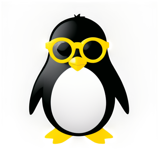 a daring penguin psychologist, male, in round glasses, in a minimalist style, in black and white colors with elements of yellow on the abdomen - icon | sticker