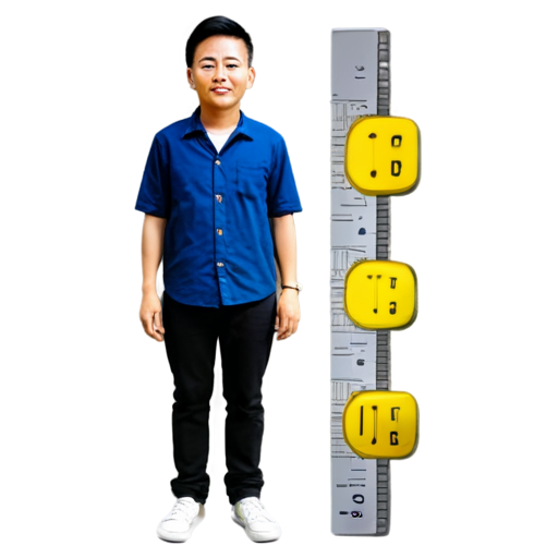 person stands in front of scaler and measures his length - icon | sticker