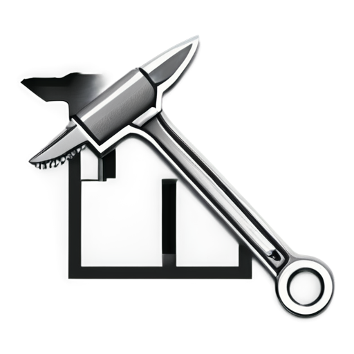 The logo of the construction company, the house is inscribed in a wrench, black color - icon | sticker