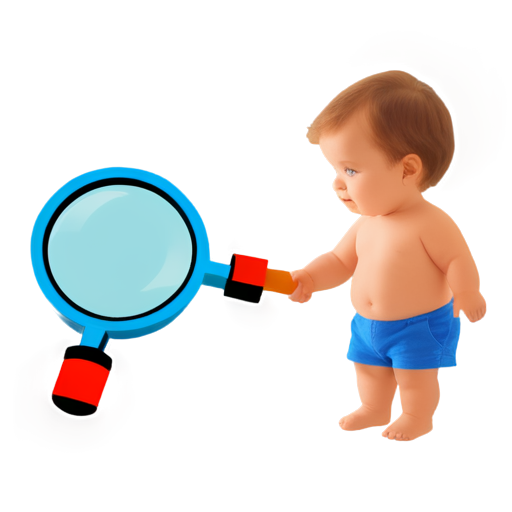 Child looking at toys with a magnifying glass - icon | sticker