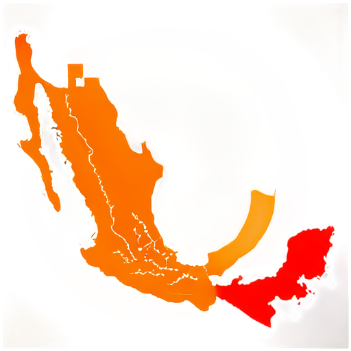 Fondo: Un círculo con un degradado en tonos naranja y rojo. Mapa de México: Silueta en color blanco centrada en el ícono. Gráfica: Una gráfica ascendente en color rojo que cruza la parte inferior del mapa. - icon | sticker