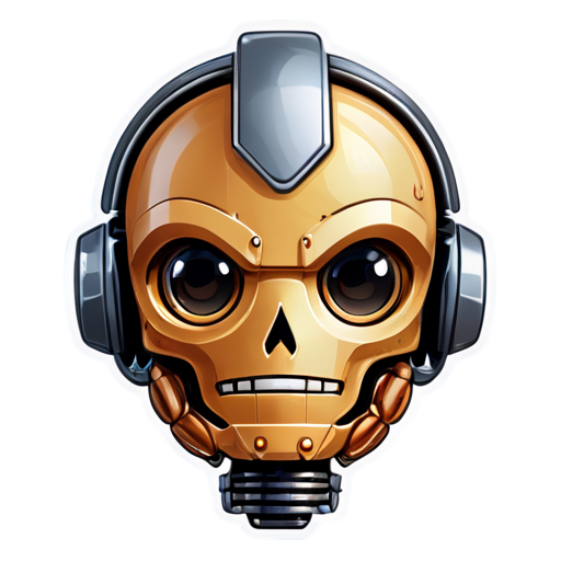 A cute cartoon illustration style robot's head, with a top brain made of nuts - icon | sticker