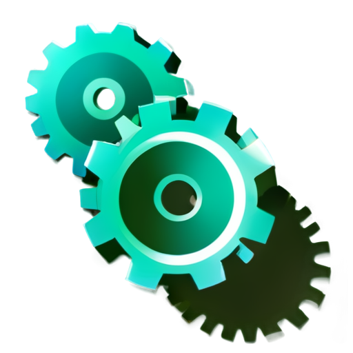 gears icon, white color, emerald blue green background is monochromatic and the icon on it is white, light, shining - icon | sticker