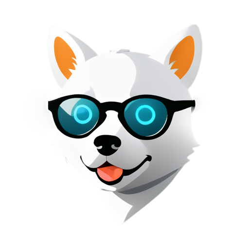 AI robot white dog head with tech-inspired glasses, cute, cartoon,cool，Cyberpunk，robotic - icon | sticker