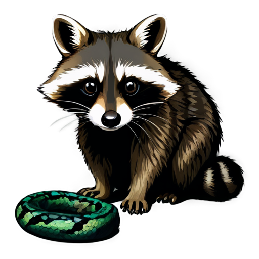 Raccoon with snake eyes, games, play on computer, rgb - icon | sticker