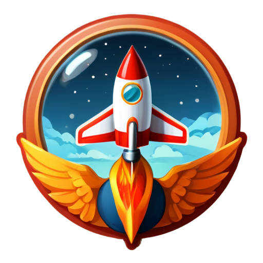 a small !red space rocket with orange wings and one large round porthole with a duck's face in it - icon | sticker