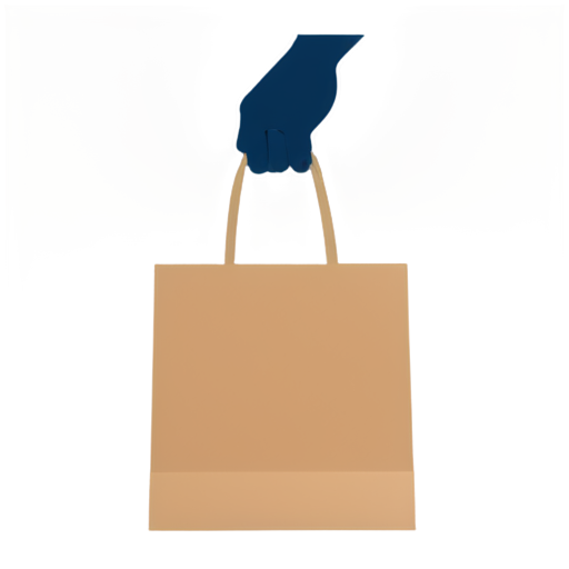 a man's hand holds a paper bag by the handles, in blue colors on a white background - icon | sticker