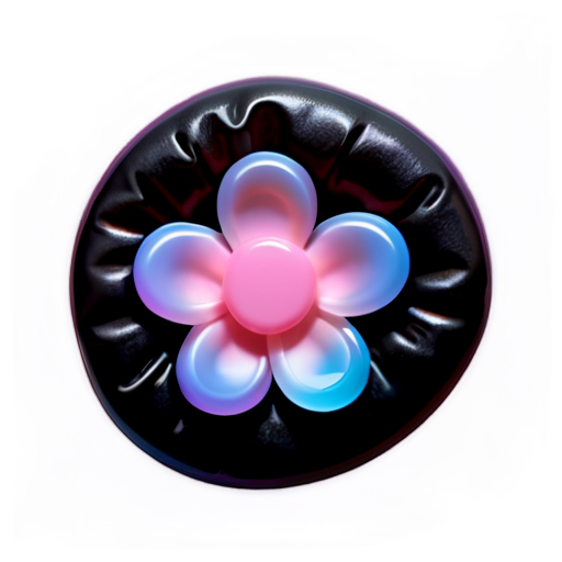 Hair scrunchie. There is a circle on the elastic band. There is an unusual flower in the circle. The colors are pink, purple, and blue. - icon | sticker