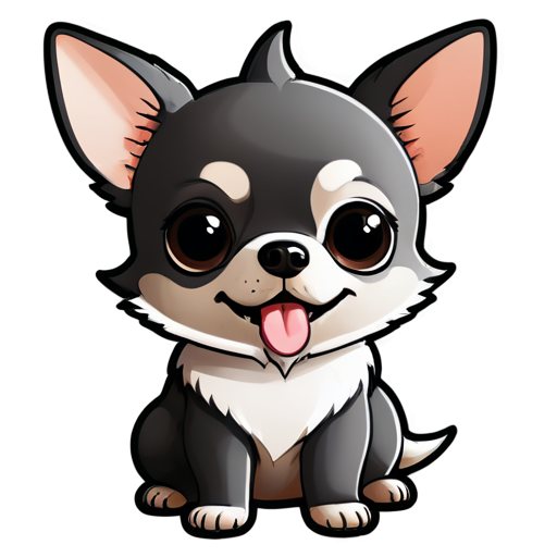 chihuahua black and white color, fluffy In a shark costume - icon | sticker