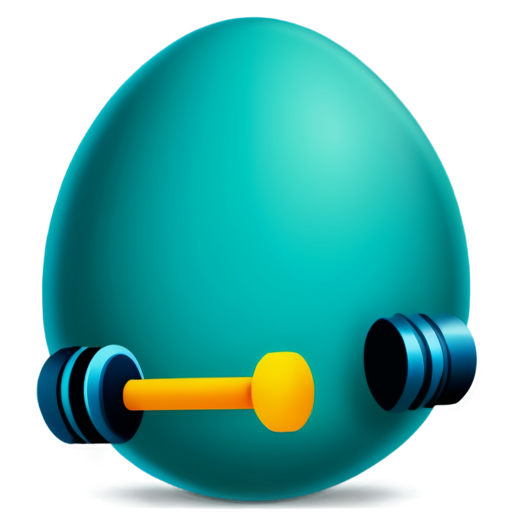 Design an egg-shaped icon with simplified patterns of various sports equipment inside, such as dumbbells, yoga mats, skateboards, etc. Use fresh colors like mint green, sky blue, and sunshine yellow to create a feeling of energy and wellness. - icon | sticker