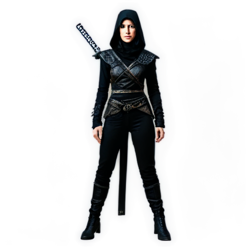 Intricate reach medieval fantasy women ninja jumpsuit made of black night sky - icon | sticker