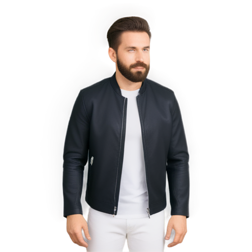 a man with a beard is teased and flirted with, a man should wear clothes such as, black leather jacket, white shirt, black trousers, white trainers. - icon | sticker