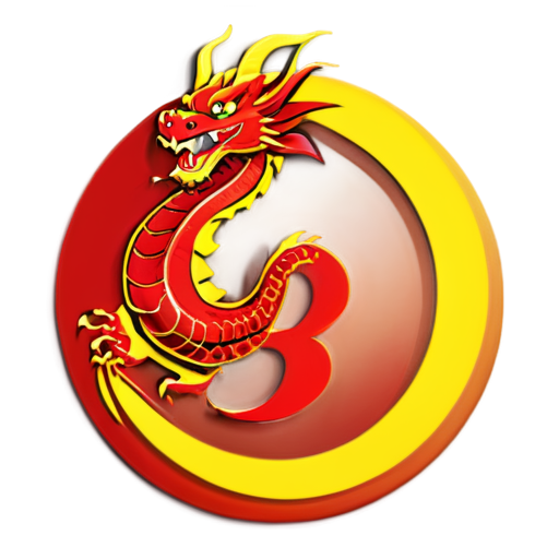 red round logo with red background and china yellow dragon on letter B - icon | sticker