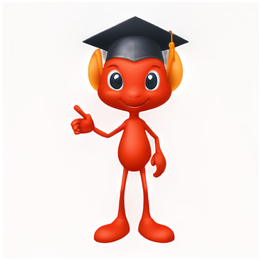 A cute red ant wearing a graduation cap stands on two legs, holding a gear in its hand - icon | sticker