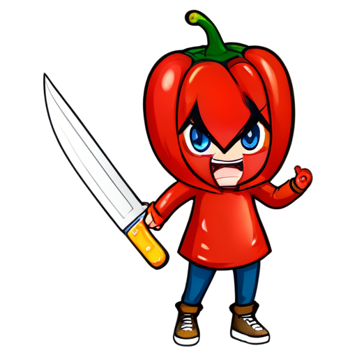 Chili and knife - icon | sticker