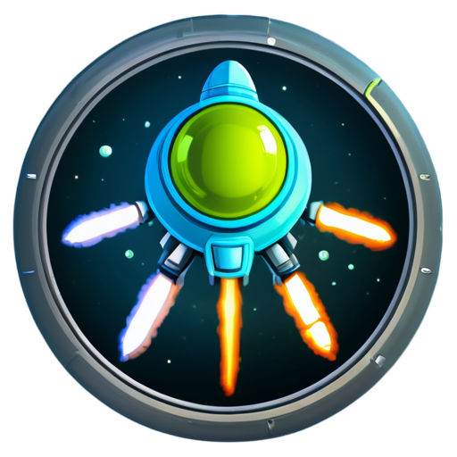 image of a spaceship for a game in the style of the Space Rangers game series, top view, rounded cartoon shapes - icon | sticker