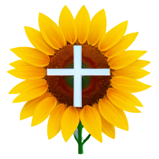 himawari, sunflower,Christianity cross, refreshing , blue sky , minimalism, Logo mystical - icon | sticker