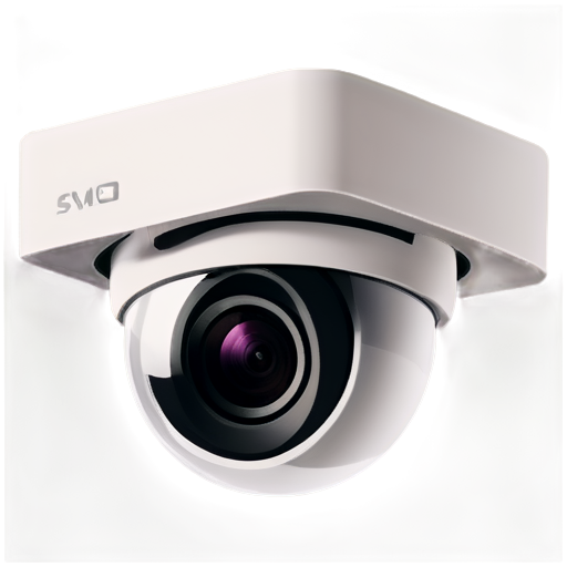 imagine a square CCTV camera on a mount on a white background with a sight reflected in the lens - icon | sticker