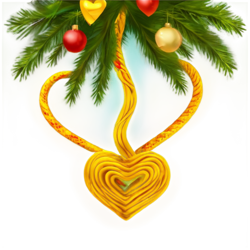 golden snake coiled in the shape of a heart against the background of a Christmas tree with gifts 2025 - icon | sticker