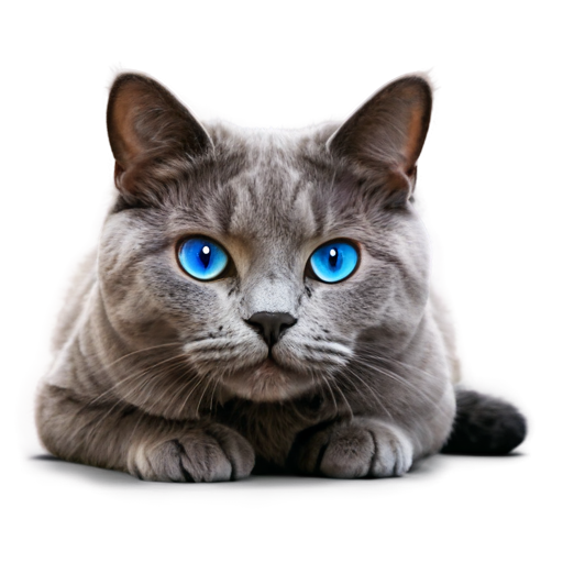 realistic grey british cat with light blue eyes lying down - icon | sticker