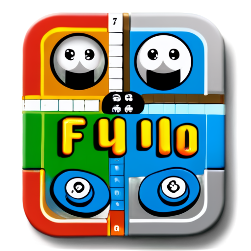 Create a 3D game logo named "Fun ludo", it should have ludo board within - icon | sticker