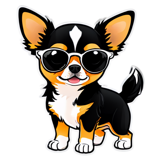 chihuahua black and white color with sunglasses - icon | sticker