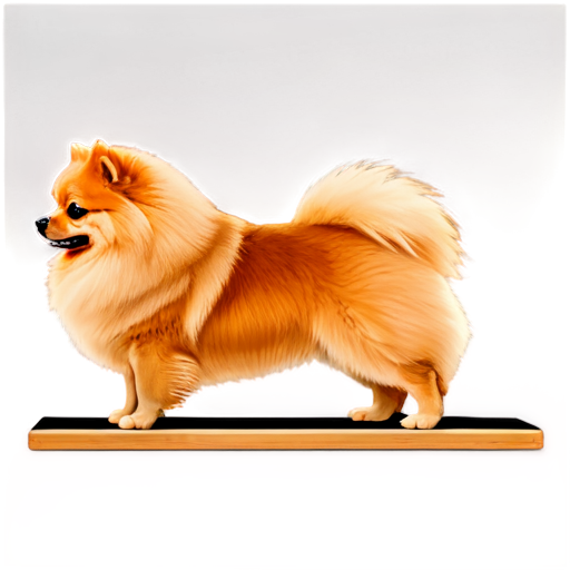 beautiful pomeranian dog on fitness plank from side, golden pomeranian spitz, no humans, no lineart, dark plank, simple background - icon | sticker