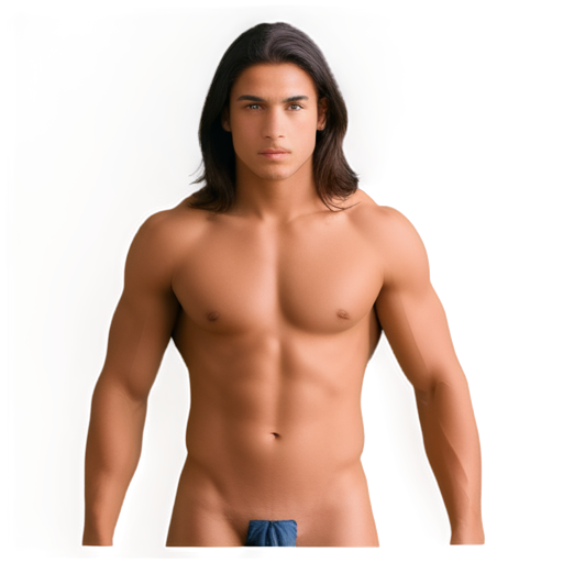 Young man with long hair and tribal tattoos., 18 years old, 1.85 meters tall, shirtless, strong muscles, ready to attack in the fighting arena, eyes firm and lethal - icon | sticker