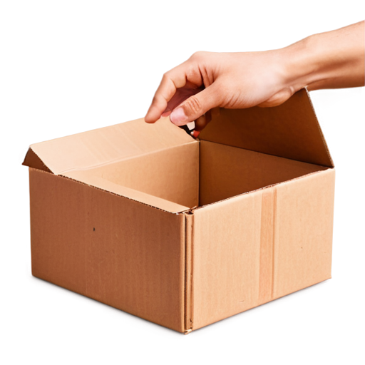 hand pointing into an open cardboard box - icon | sticker