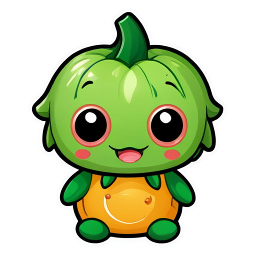 A stuffed creature made with bite-fruits and chew-roots, served with am-sauce. with eyes and teeth - icon | sticker