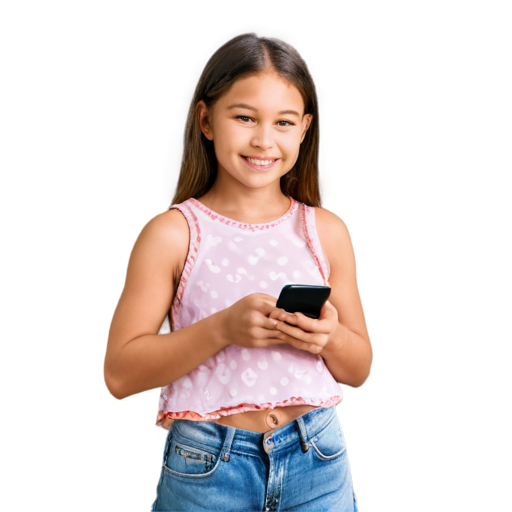 a girl with a smile holds a smartphone in her hand - icon | sticker