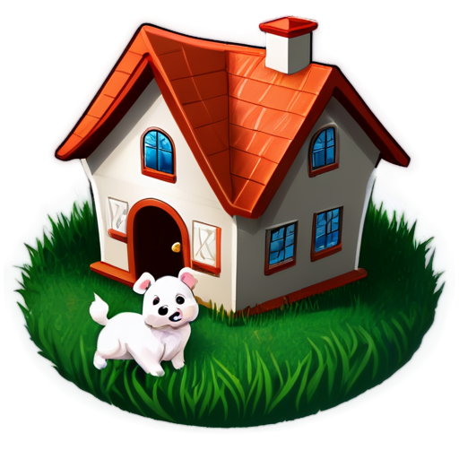 There is a house on the grass and there are animals around. - icon | sticker