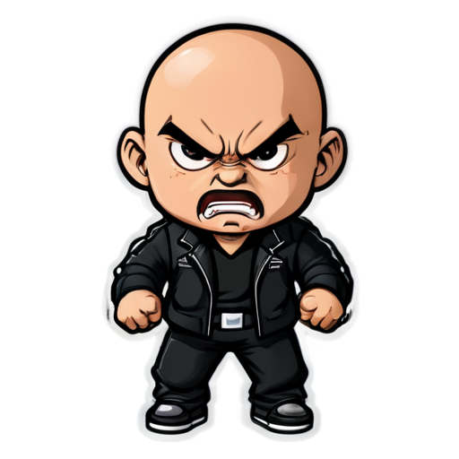 A bald man who looks very combative shouts passionately, "bigger and stronger!" - icon | sticker